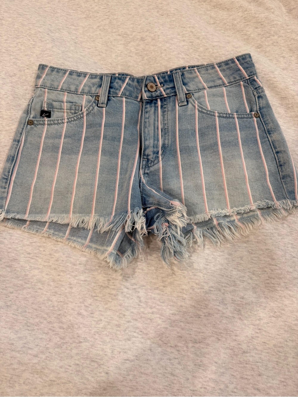 KanCan Light Blue Denim Shorts with Pink Stripes